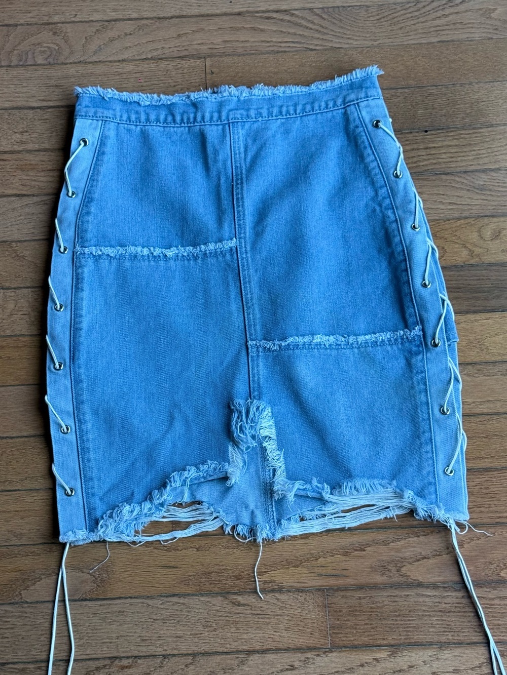 Fashion Nova Lace-Up Distressed Denim Mini Skirt | Size Small